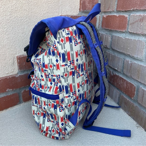 Kavu Libby Canvas Backpack in Rare Festive Indigo,/Burnt Orange Aztec Design - Picture 5 of 13